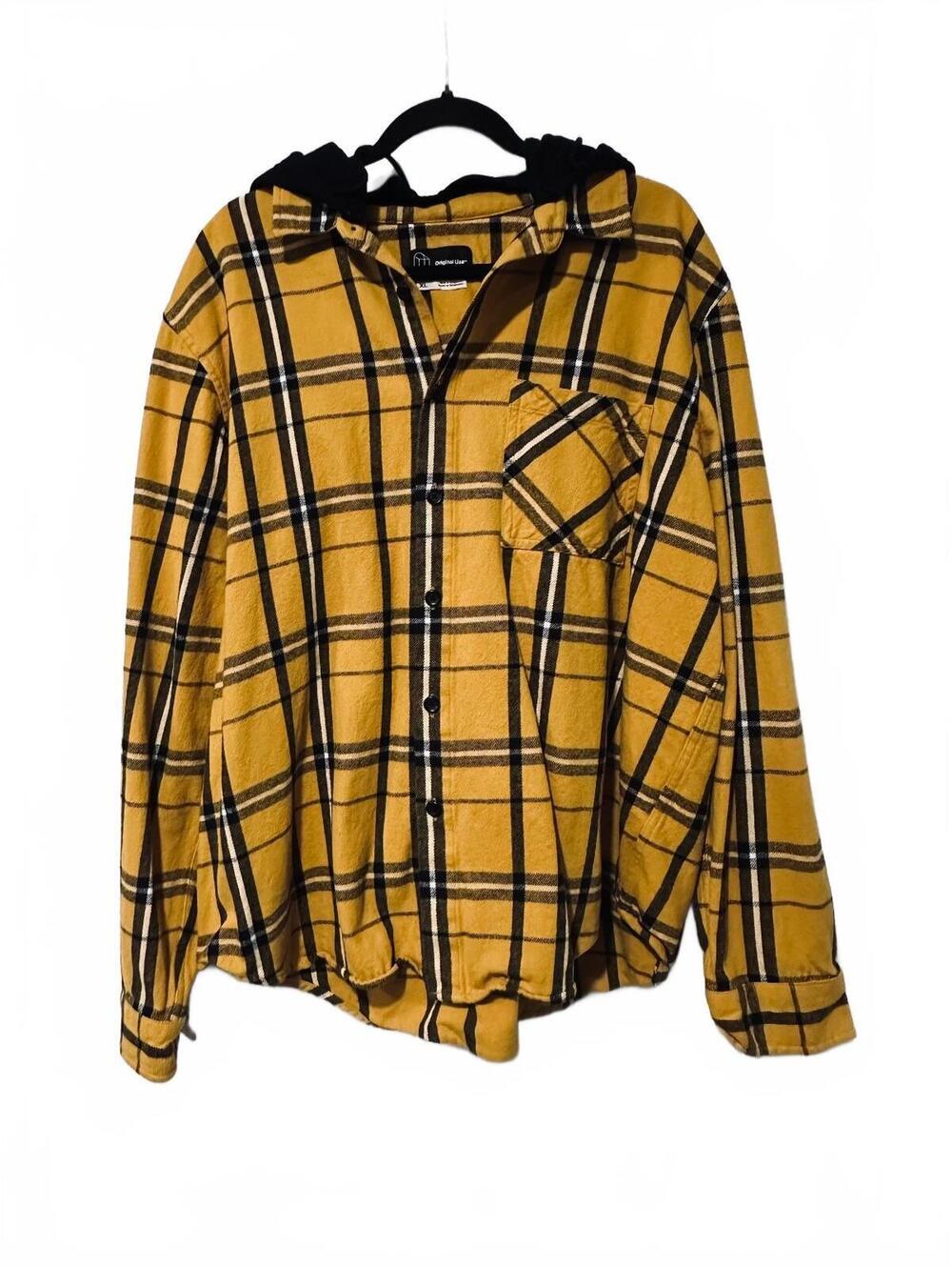 Original Use yellow plaid hooded shirt